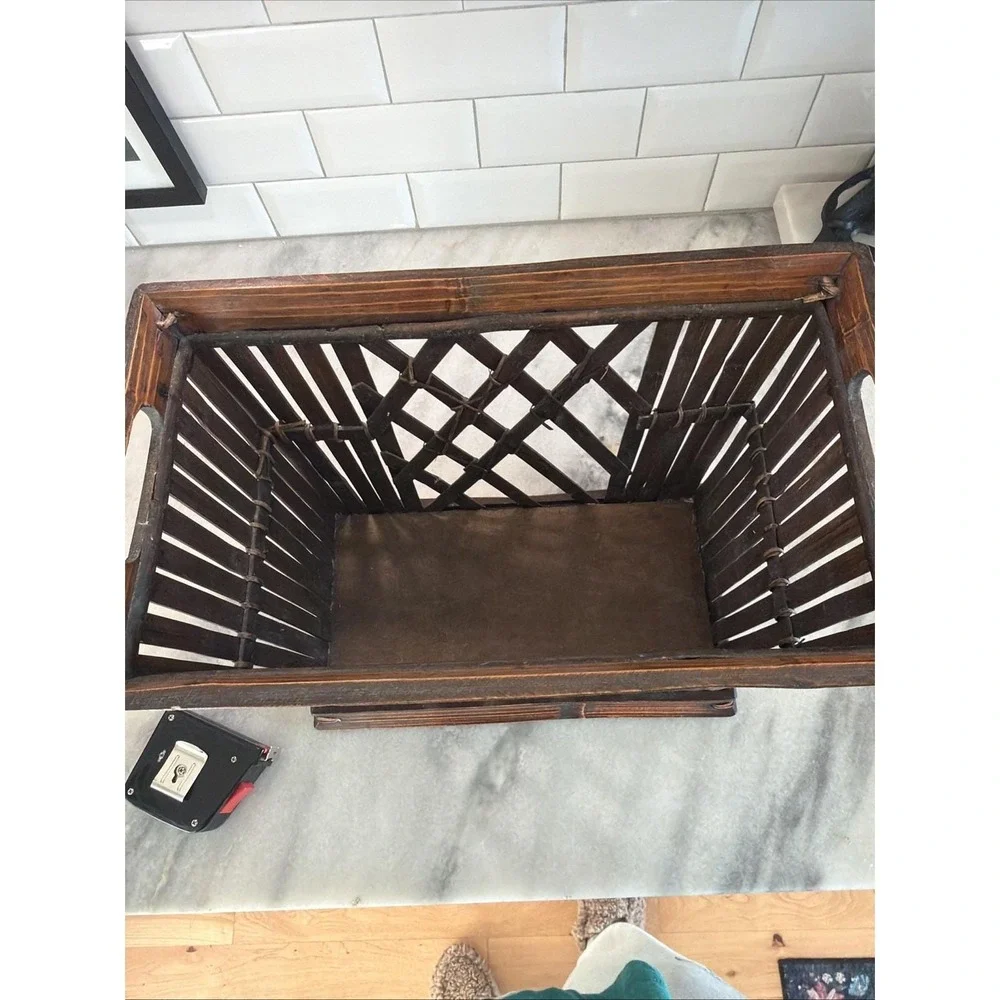 Vintage Bamboo Magazine Rack Boho Coastal Lattice Storage Basket ES005